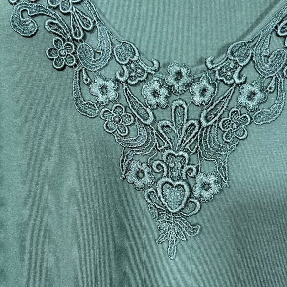 Gitano Women's Vintage 1990's Forest Green Lace Neck Tee - Size Medium - Grunge - Picture 3 of 6